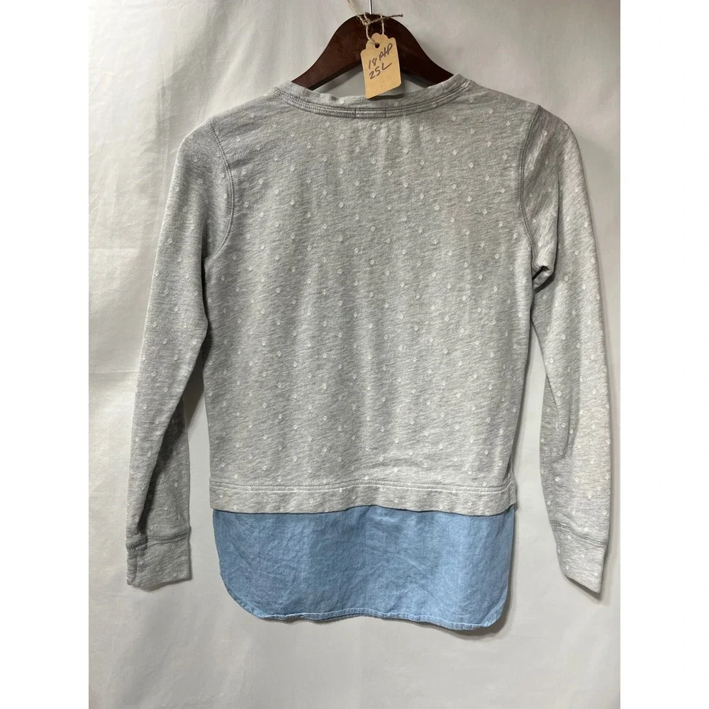 J.Crew Womens XXS Grey Polka Dot Layered Chambray Hem Sweatshirt Mixed Media Top
